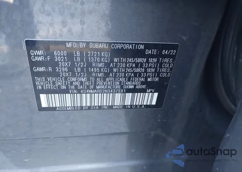 2022 Subaru Ascent Touring из США, поврежденный, VIN 4S4WMARD2N3437591